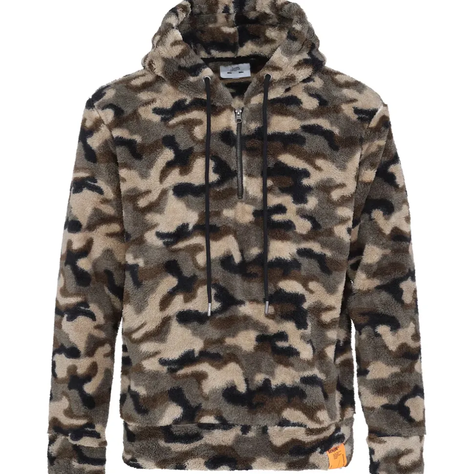 Sweat Capuche Camouflage Zip Vert Kaki