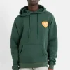 Sweat Capuche Coeur Brode Molletonne Vert Fonce