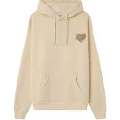 Sweat Capuche Coeur Brode Molletonne Beige Clair