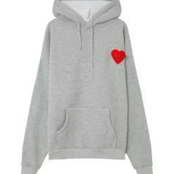 Sweat Capuche Coeur Brode Molletonne Gris