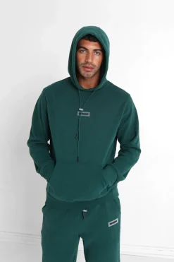 Sweat Capuche Cotele Patch Vert Fonce