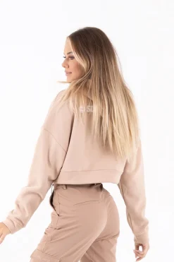 Sweat Capuche Court Logo Beige Clair