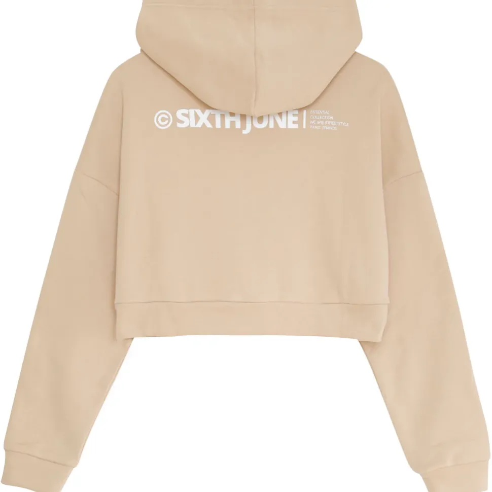 Sweat Capuche Court Logo Beige Clair