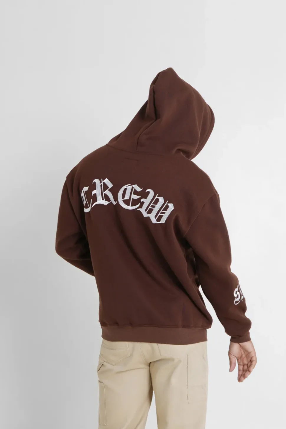 Sweat Capuche Crew Molletonne Marron Fonce