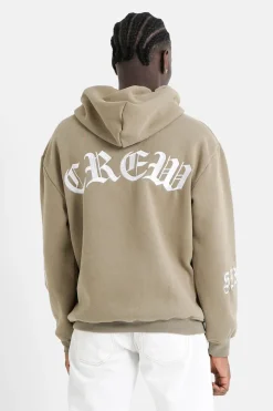 Sweat Capuche Crew Molletonne Vert Kaki