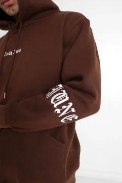 Sweat Capuche Crew Molletonne Marron Fonce