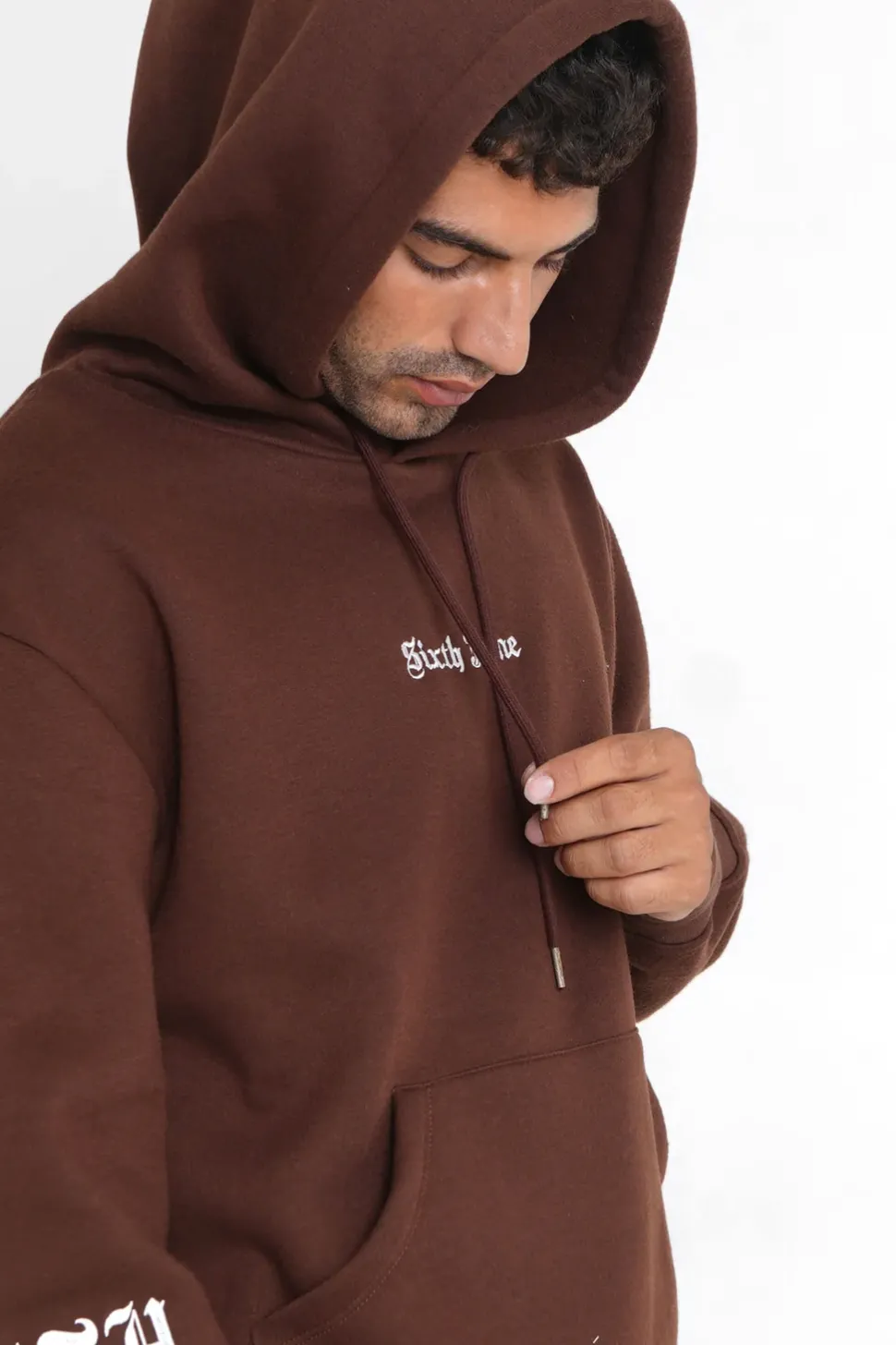 Sweat Capuche Crew Molletonne Marron Fonce