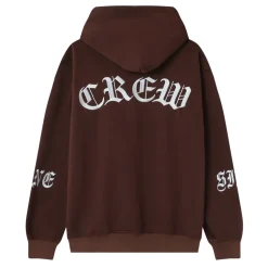 Sweat Capuche Crew Molletonne Marron Fonce