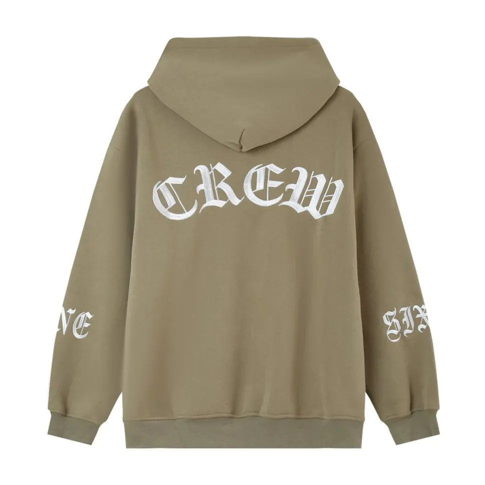 Sweat Capuche Crew Molletonne Vert Kaki
