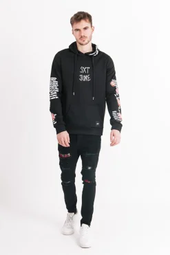 Sweat Capuche Imprime Tete De Mort Noir Blanc