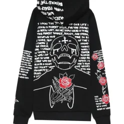 Sweat Capuche Imprime Tete De Mort Noir Blanc