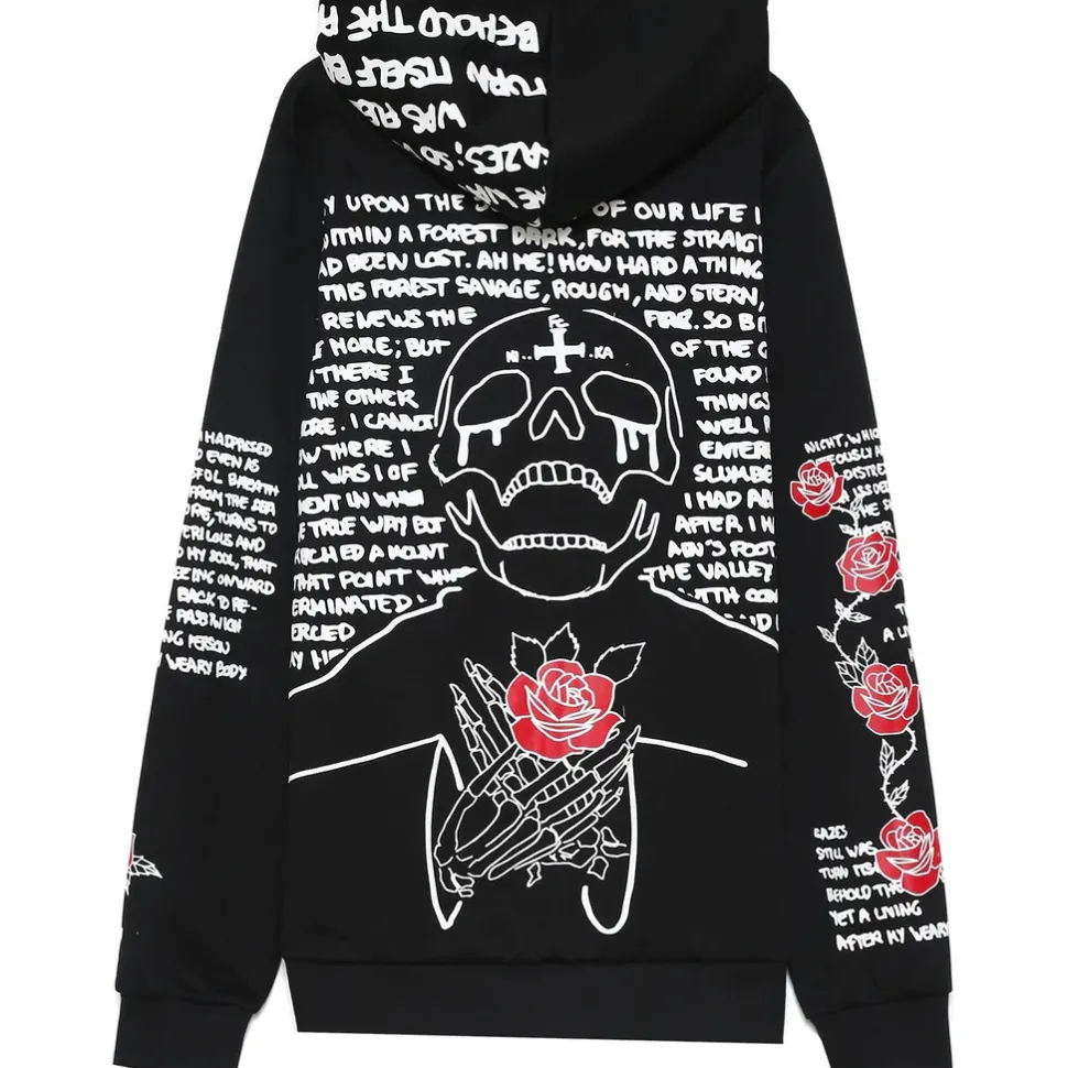 Sweat Capuche Imprime Tete De Mort Noir Blanc