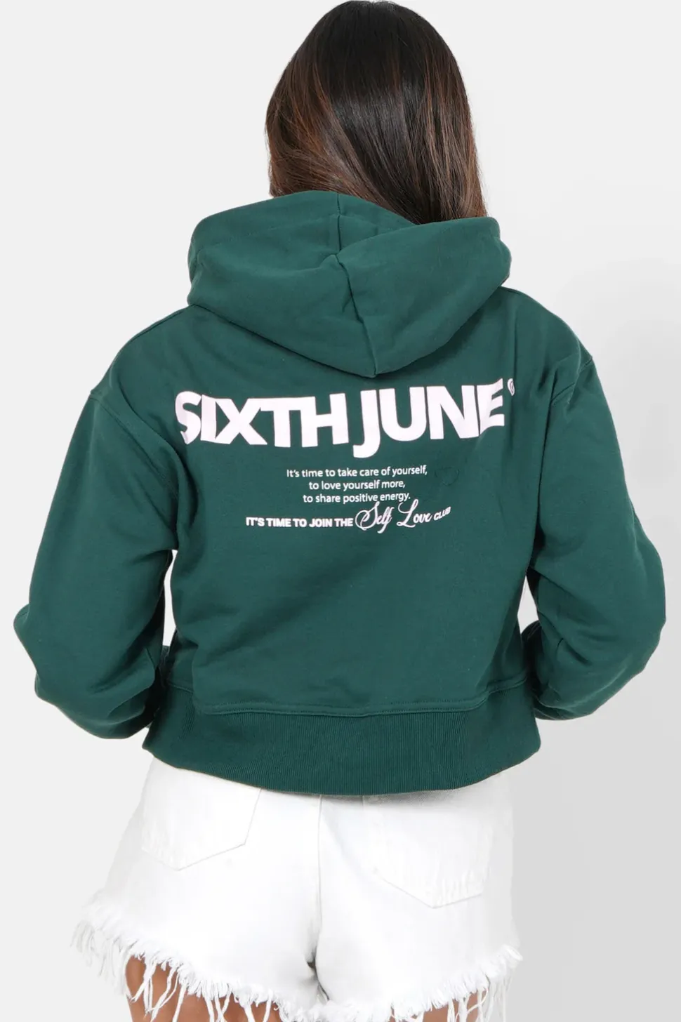 Sweat Capuche Logo Court Vert Fonce