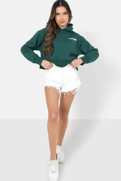 Sweat Capuche Logo Court Vert Fonce
