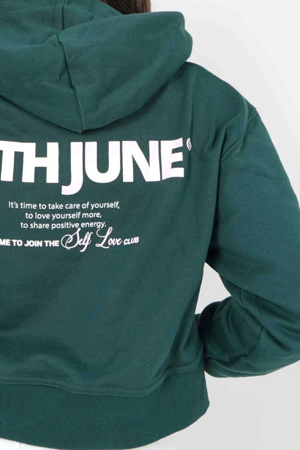 Sweat Capuche Logo Court Vert Fonce