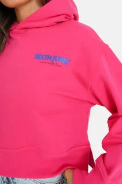 Sweat Capuche Logo Court Rose Fonce