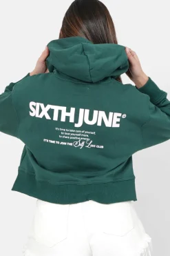Sweat Capuche Logo Court Vert Fonce