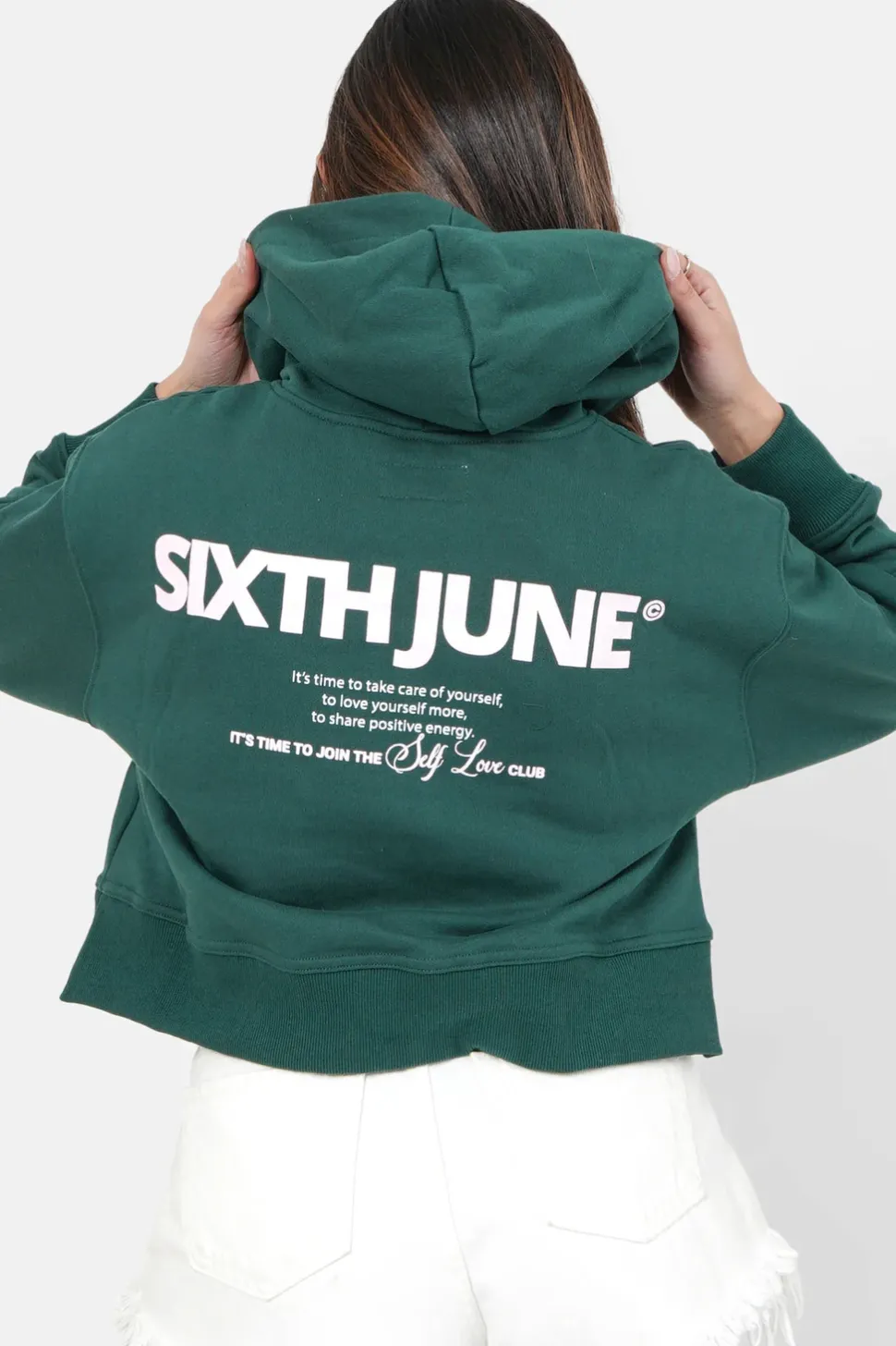 Sweat Capuche Logo Court Vert Fonce