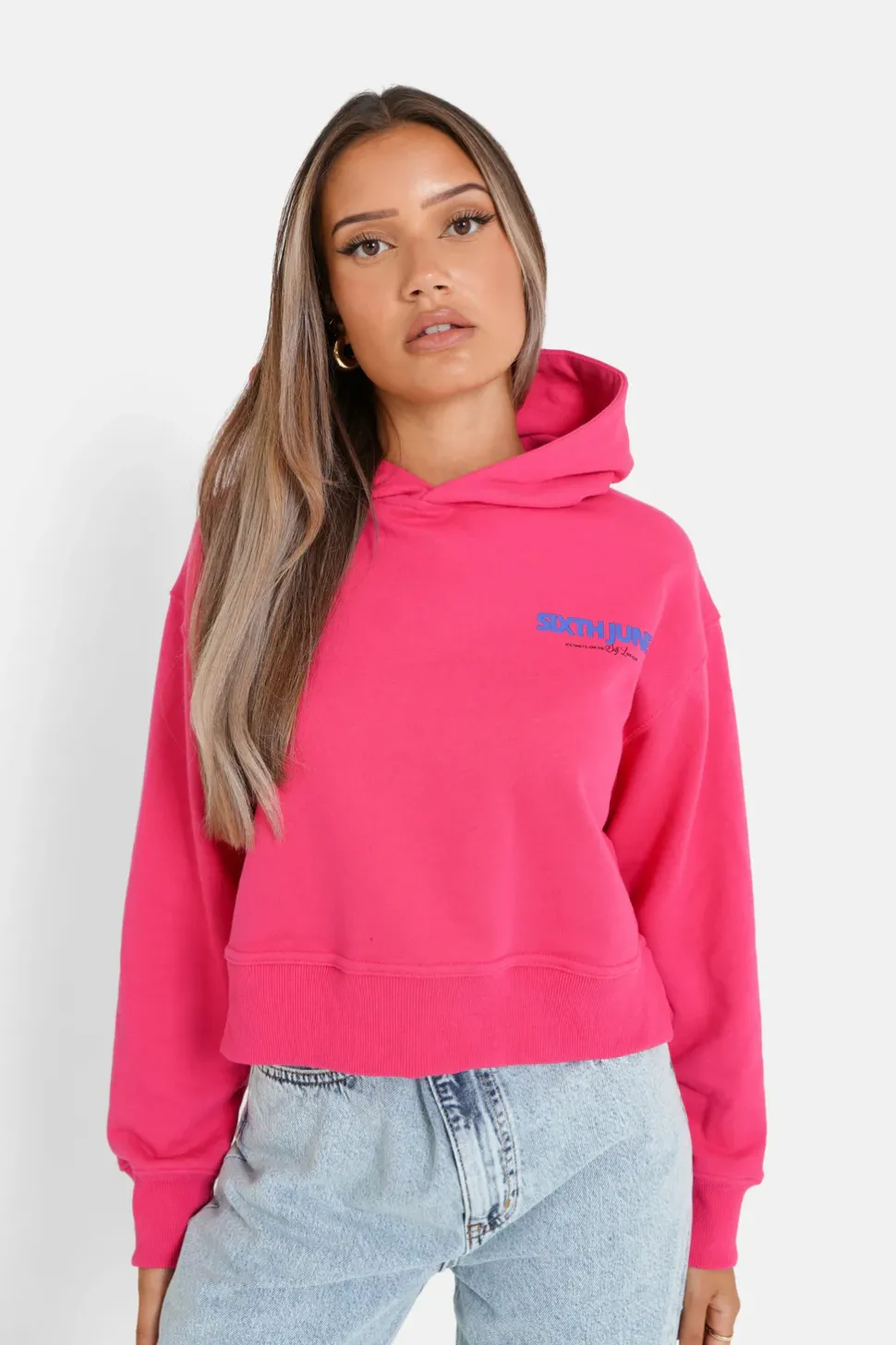 Sweat Capuche Logo Court Rose Fonce
