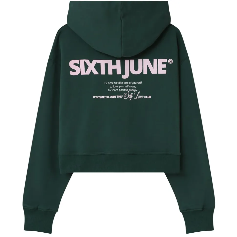 Sweat Capuche Logo Court Vert Fonce