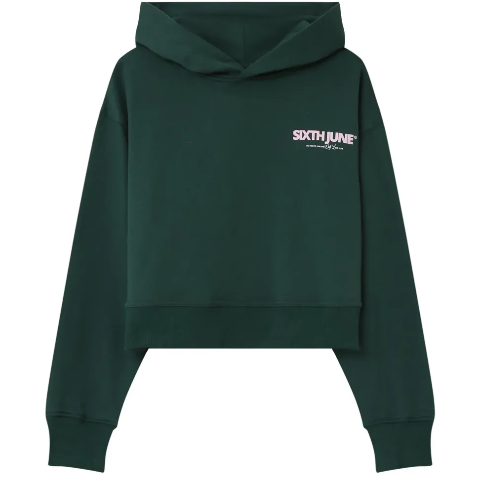 Sweat Capuche Logo Court Vert Fonce