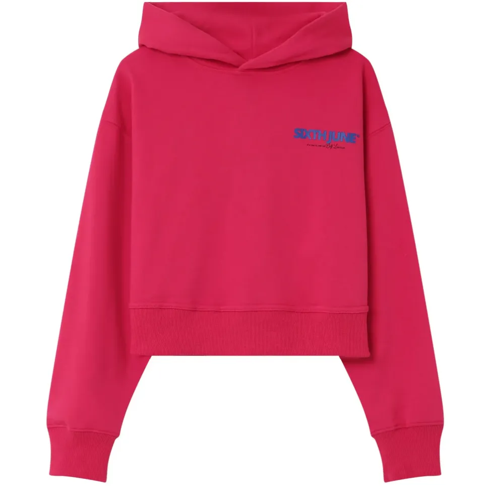 Sweat Capuche Logo Court Rose Fonce