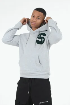 Sweat Capuche Logo Patch Universite Gris