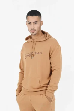 Sweat Capuche Logo Signature Marron Clair