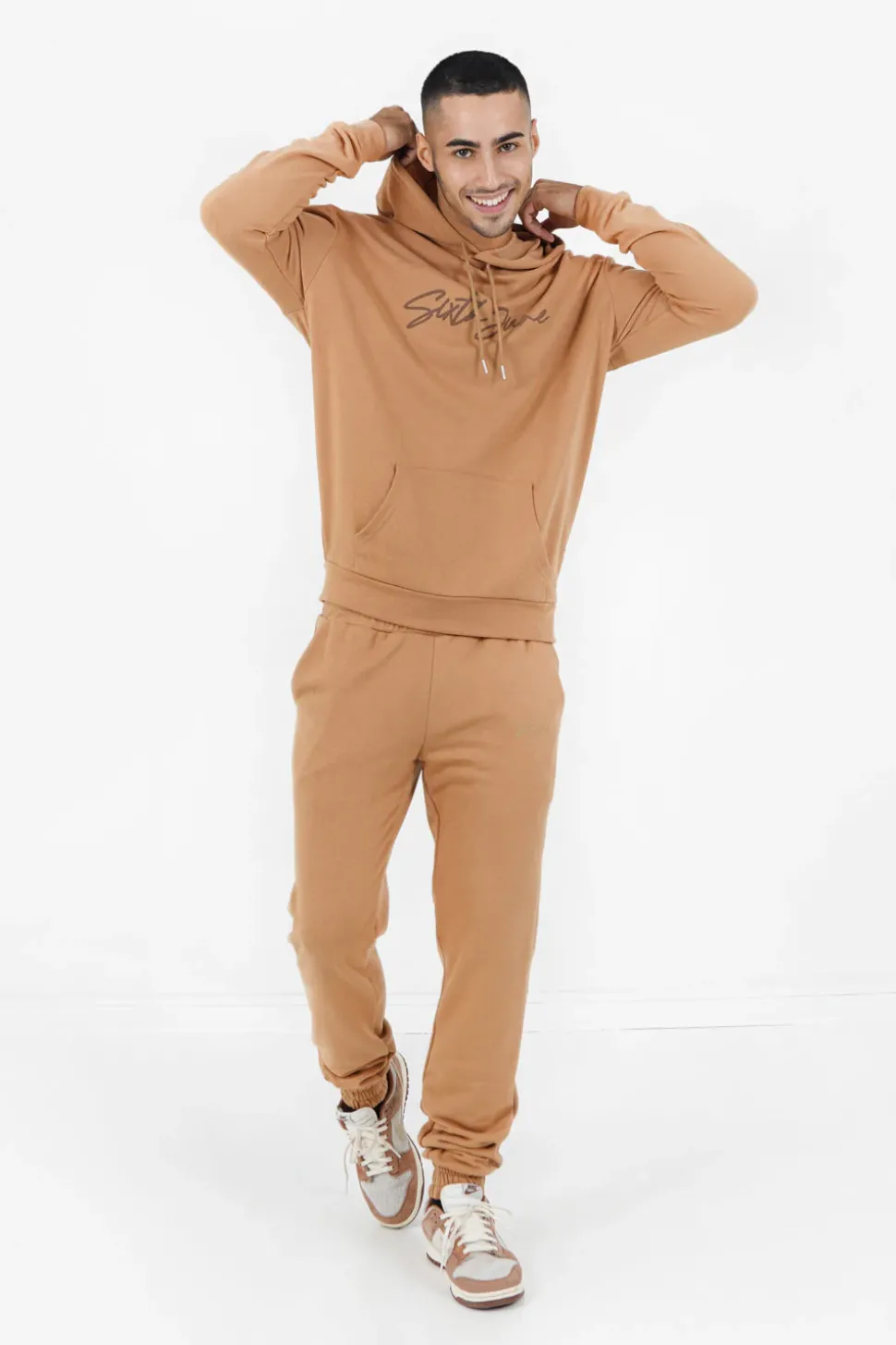 Sweat Capuche Logo Signature Marron Clair