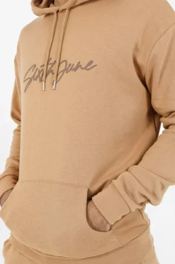 Sweat Capuche Logo Signature Marron Clair
