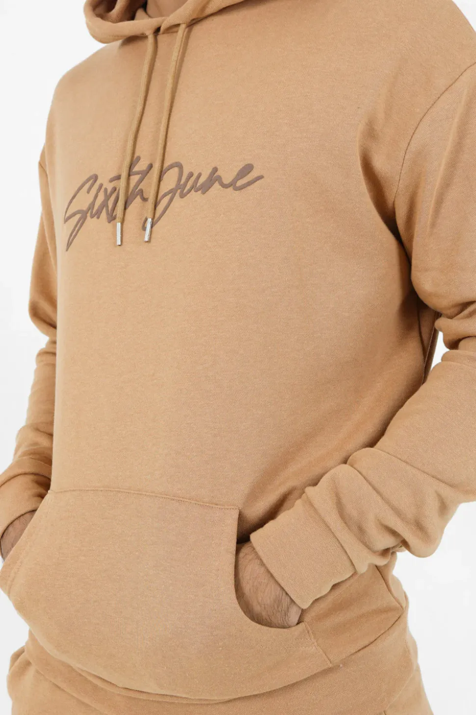 Sweat Capuche Logo Signature Marron Clair