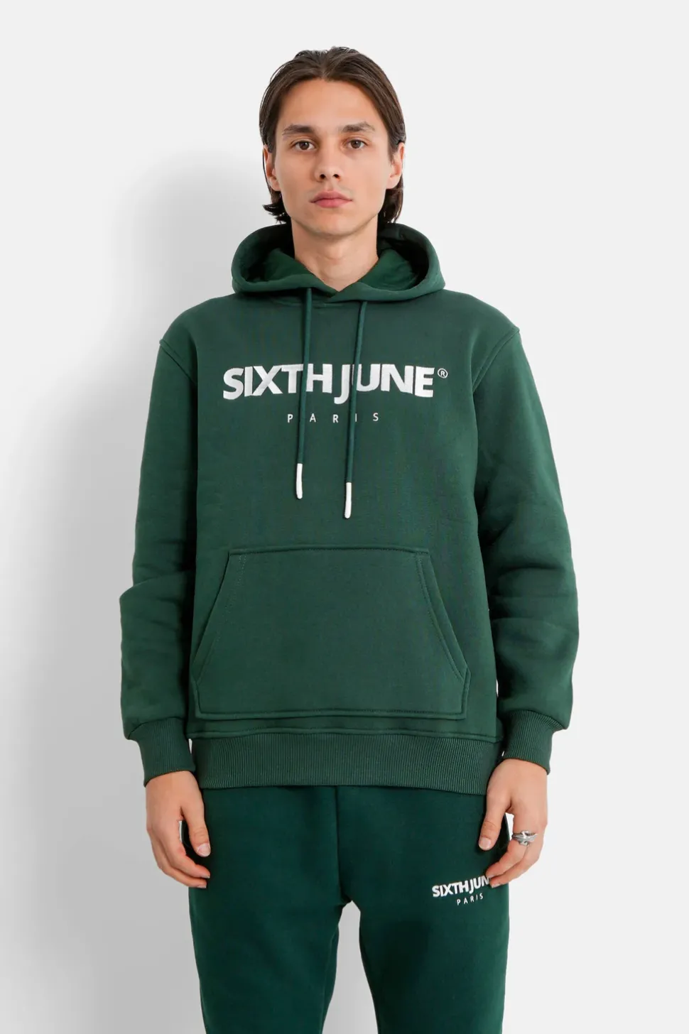 Sweat Capuche Molletonne Logo Vert Fonce