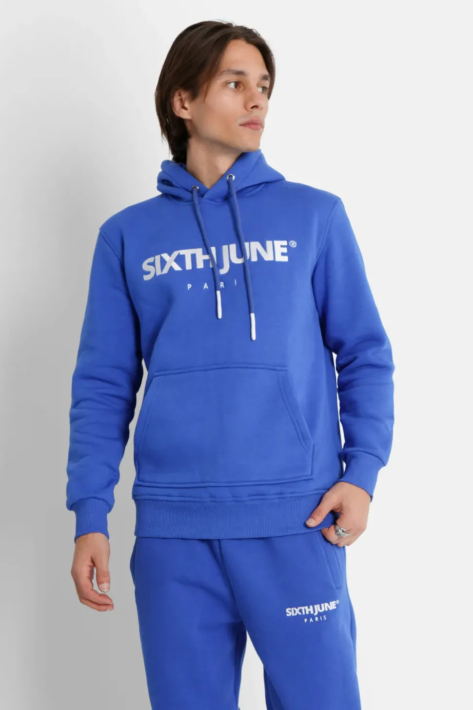 Sweat Capuche Molletonne Logo Bleu Fonce