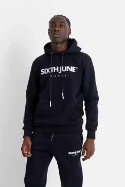 Sweat Capuche Molletonne Logo Bleu Fonce