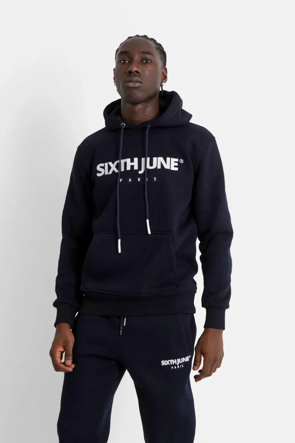 Sweat Capuche Molletonne Logo Bleu Fonce
