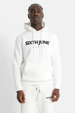 Sweat Capuche Molletonne Logo Blanc