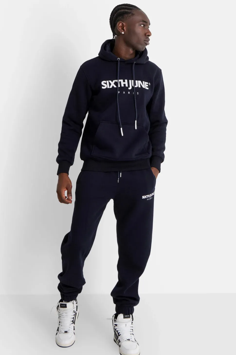 Sweat Capuche Molletonne Logo Bleu Fonce