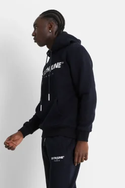 Sweat Capuche Molletonne Logo Bleu Fonce