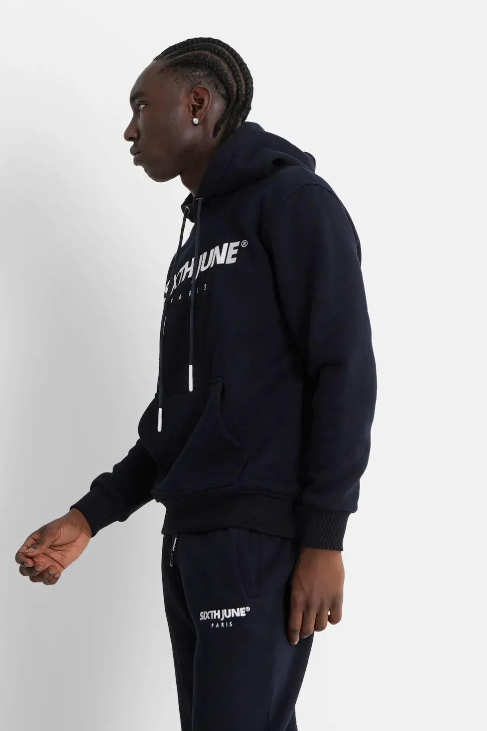 Sweat Capuche Molletonne Logo Bleu Fonce