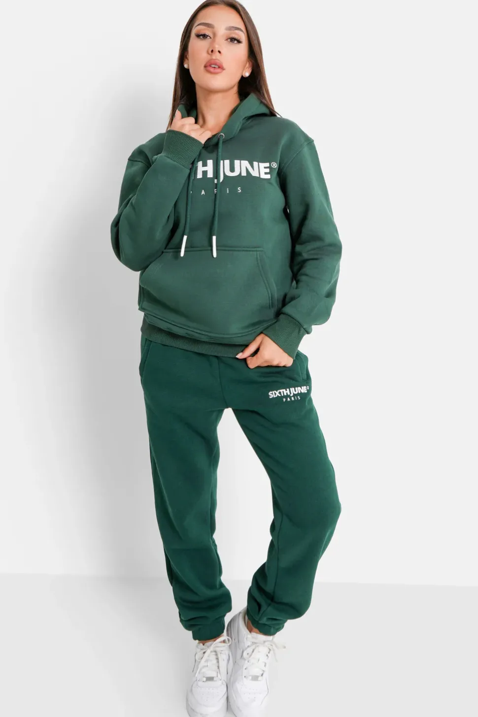 Sweat Capuche Molletonne Logo Vert Fonce