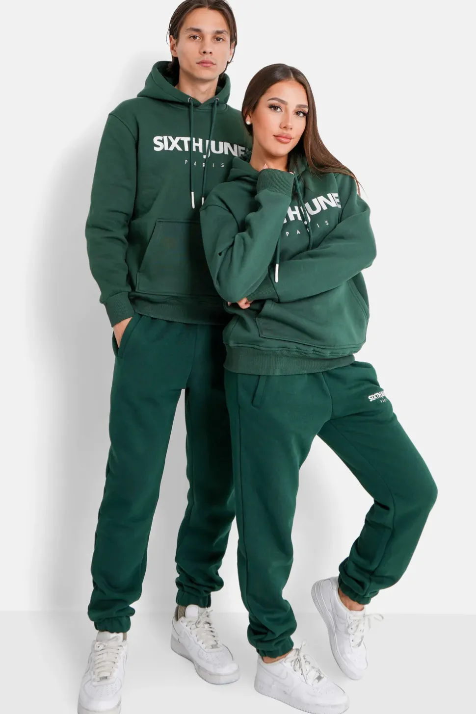Sweat Capuche Molletonne Logo Vert Fonce