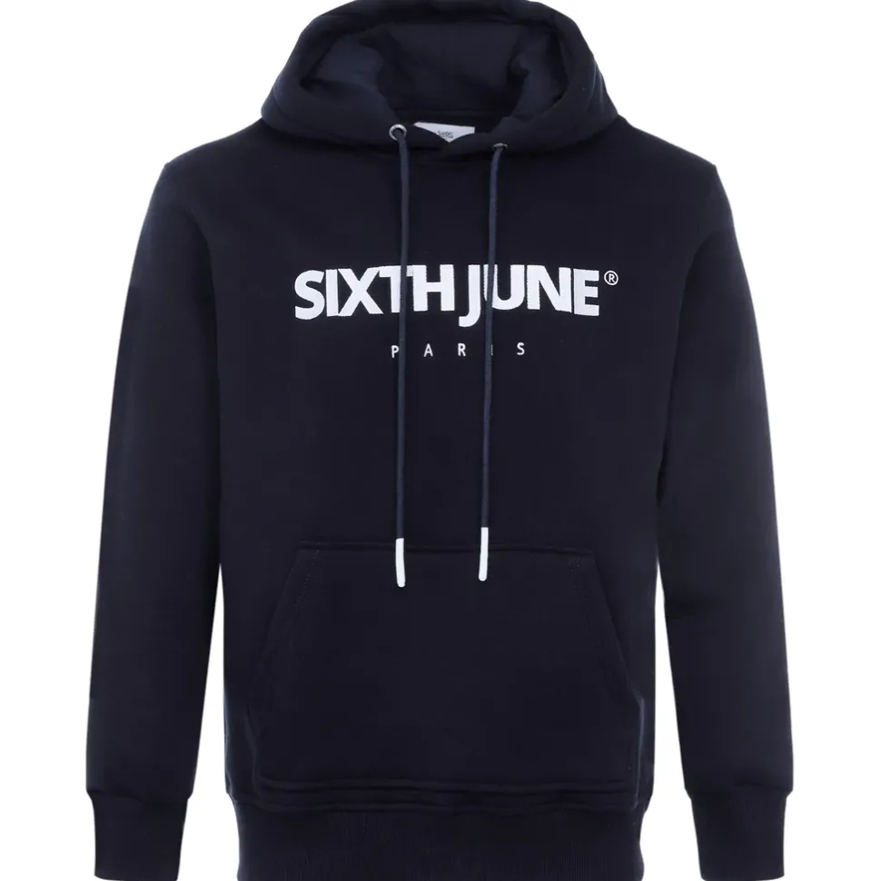 Sweat Capuche Molletonne Logo Bleu Fonce
