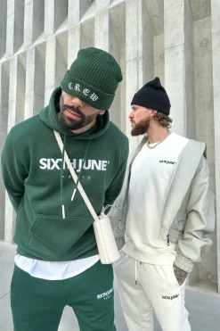 Sweat Capuche Molletonne Logo Vert Fonce