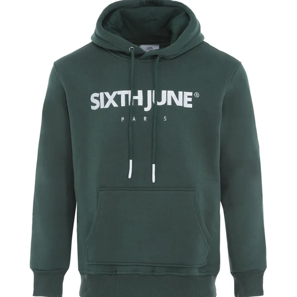 Sweat Capuche Molletonne Logo Vert Fonce