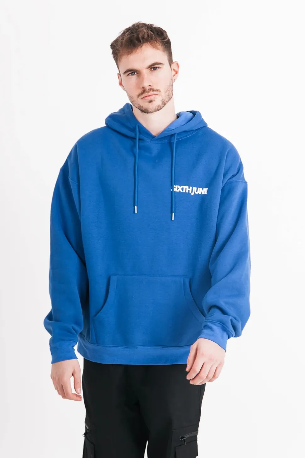 Sweat Capuche Oversize Logo Decale Bleu