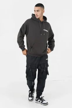 Sweat Capuche Oversize Logo Decale Gris Fonce
