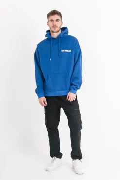 Sweat Capuche Oversize Logo Decale Bleu