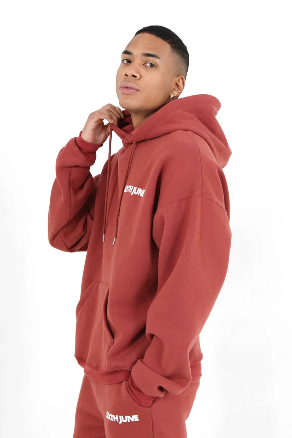 Sweat Capuche Oversize Logo Decale Rouge Fonce