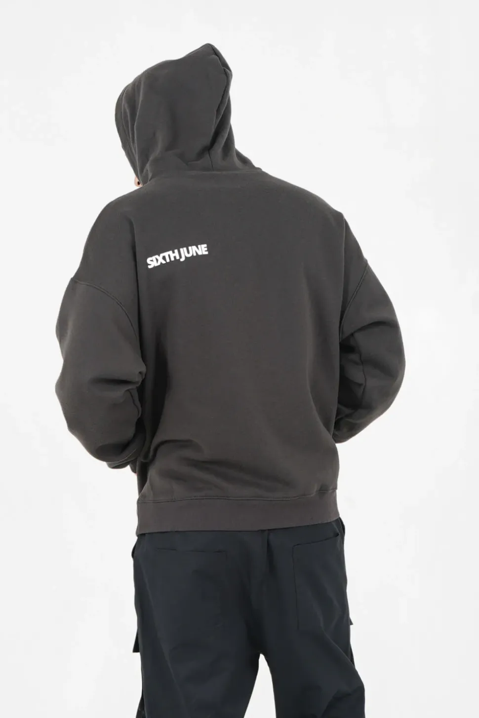 Sweat Capuche Oversize Logo Decale Gris Fonce