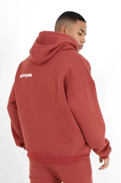 Sweat Capuche Oversize Logo Decale Rouge Fonce
